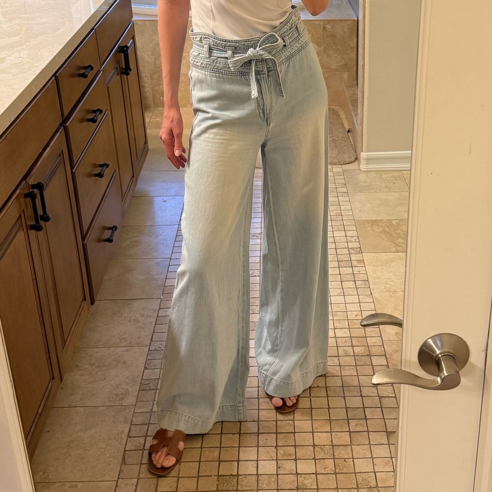 Free People Wide Leg Jeans with Tie Waist